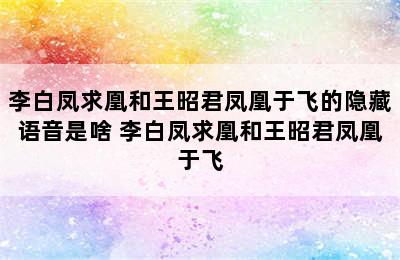 李白凤求凰和王昭君凤凰于飞的隐藏语音是啥 李白凤求凰和王昭君凤凰于飞